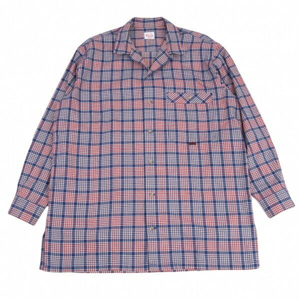 割引 パパスPapas コットンオープンカラーチェックシャツ 青赤M Papas