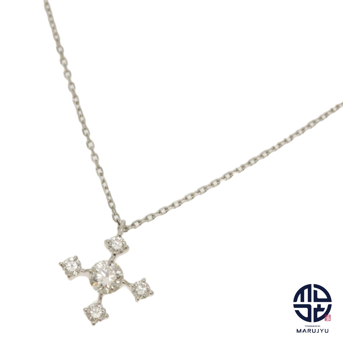 PT900 PT850 プラチナ ダイヤ0.19ct/0.10ct クロスモチーフ ネックレス 