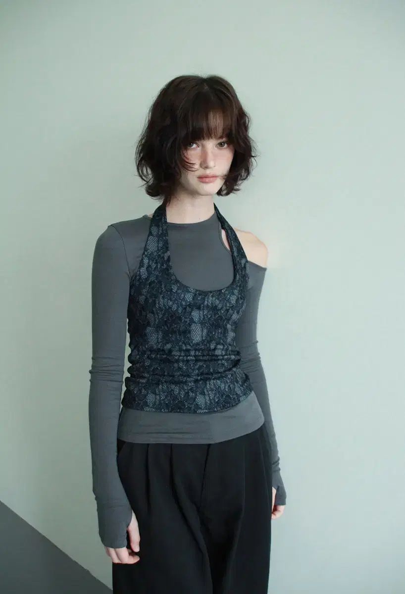 HAGAMOS アガモ ス レース ホルターネック スリーブレス カットアウト スリーブ