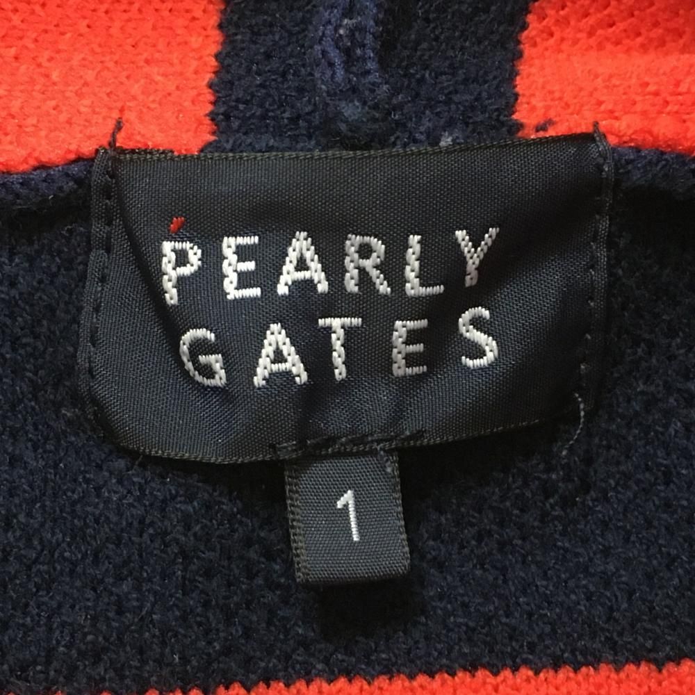 美品】パーリーゲイツ ニットジップパーカー ネイビー×レッド ボーダー