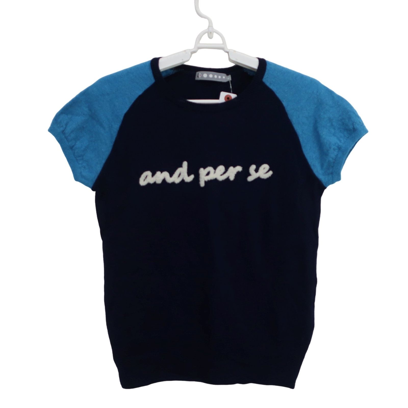 and per se(アンパスィ) 半袖ニットシャツ ネイビー水色 レディース M ゴルフウェア 2511-0787 中古