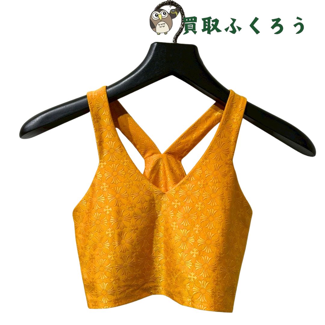 クロムハーツ Chrome Hearts CHプラス総柄 バックホースシュープリント リブタンクトップ イエロー Sサイズ ヨガウェア キャミソール