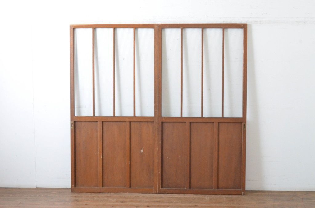 現状販売 引き戸 セット レトロ建具 モールガラス入り ガラス戸 4～7営業日前後で発送 修理加工希望の方3ヶ月程で発送 R-065060