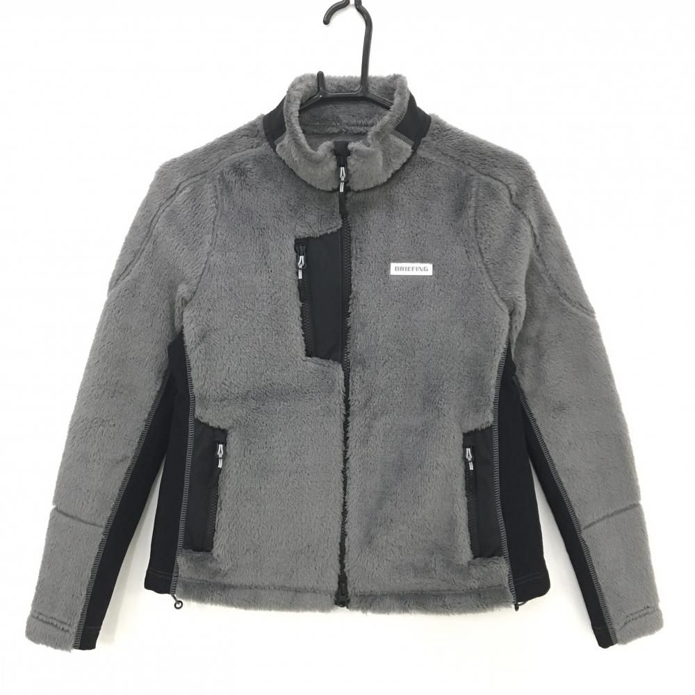 超 ブリーフィング 切替ボアジャケット グレー×黒 ダブルジップ 胸ロゴ フリース レディース S ゴルフウェア BRIEFING