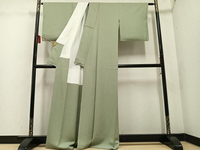  平和屋着物●上質な色無地 花地紋 山葵色 正絹 ♥ ph 色無地 着物