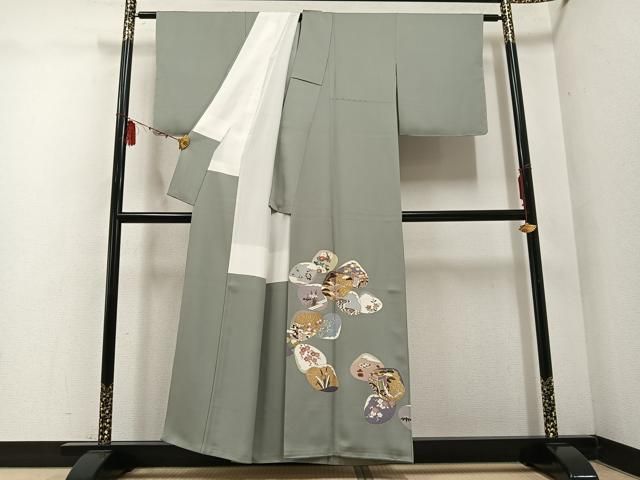 平和屋着物●豪華色留袖 駒刺繍 貝合わせ風景花文宝尽くし 金彩 正絹 ph