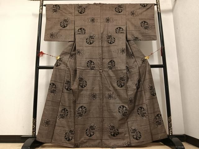 平和屋着物●本場大島紬 カタス9マルキ 雪輪エ霞草花文 正絹 ph