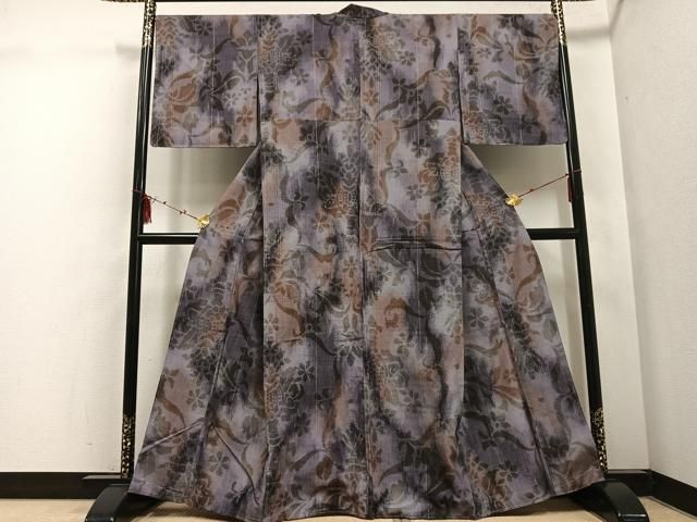 平和屋着物●上質な紬 草花文 金糸 やまと誂製 正絹 ♥ ph