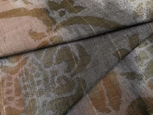 平和屋着物 上質な紬 草花文 金糸 やまと誂製 正絹 ph