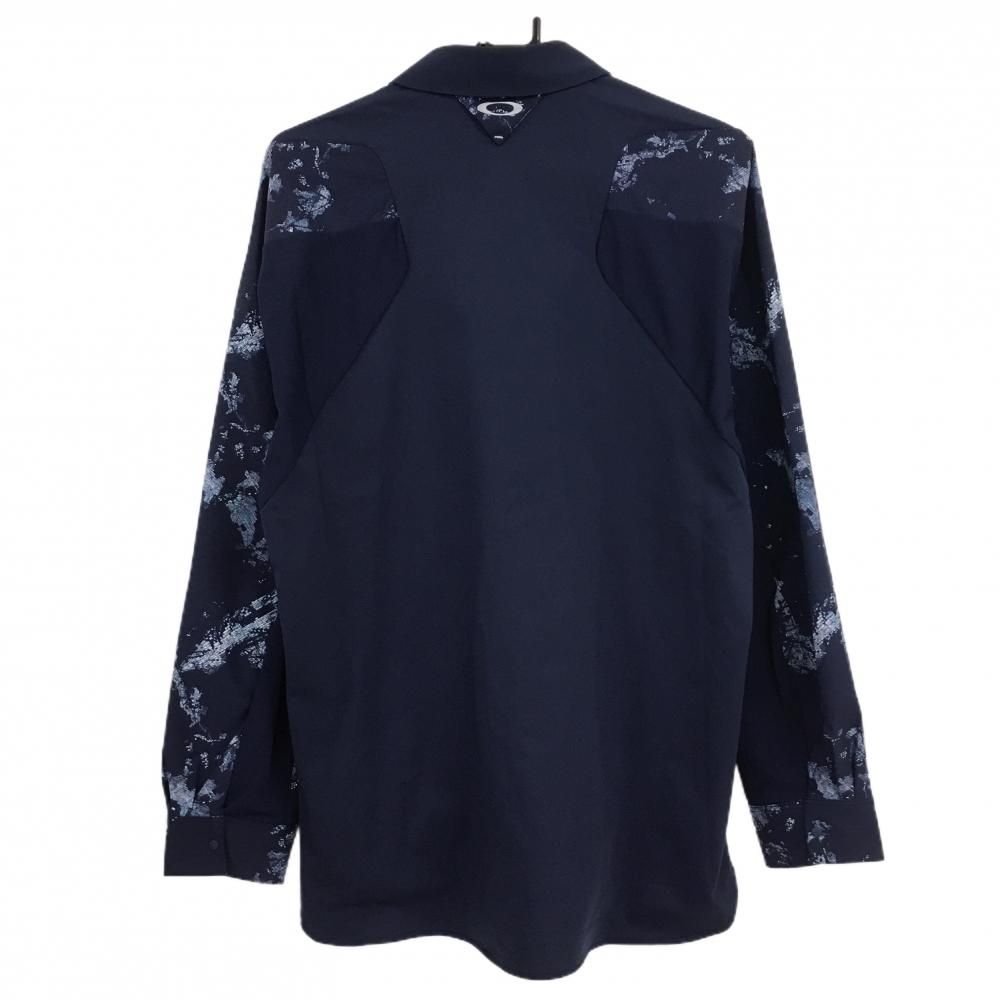 オークリー 長袖シャツ ネイビー×白 前総柄 スナップボタン メンズ XL