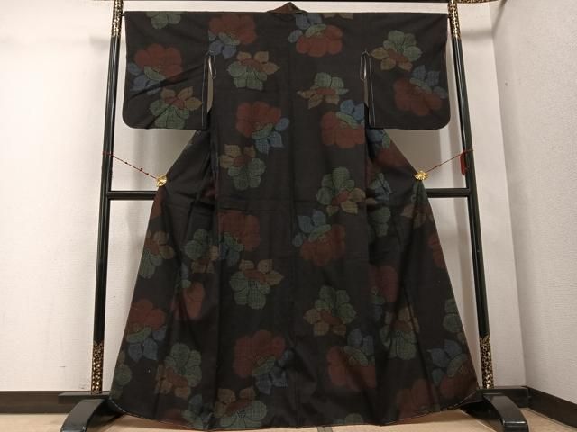 平和屋着物●本場結城紬 重要無形文化財 100亀甲 椿 正絹 ♥ ph