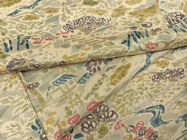 平和屋着物 本場大島紬 染大島 風景草花文 正絹 ph