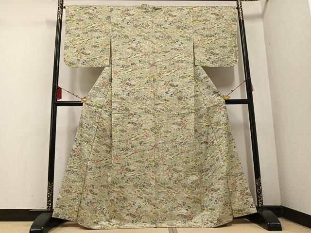 平和屋着物●本場大島紬 染大島 風景草花文 正絹 ♥ ph