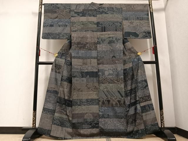 平和屋着物 本真綿結城紬 100亀甲 100柄 花蝶文 さが美扱い 正絹 ph