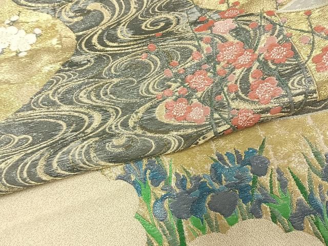 平和屋着物●訪問着　作家物　寿光織　道長花文　金銀糸　仮絵羽　正絹　逸品　未使用　AABE1904fy 平和屋着物○訪問着 作家物 寿光織 道長花文 金銀糸 仮絵羽 正絹 逸品