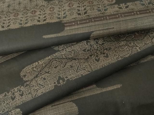 平和屋着物 本場大島紬 カタス9マルキ エ霞吉祥花文 黒地 正絹 cs