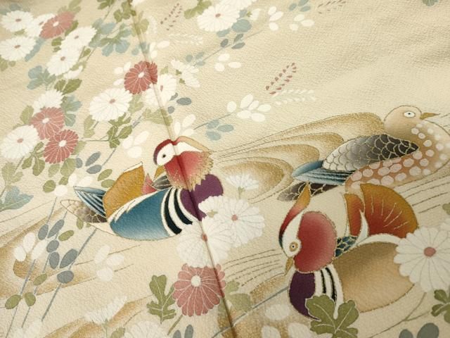 平和屋着物○訪問着 友禅 鴛鴦花文 暈し染め 金彩 正絹 逸品