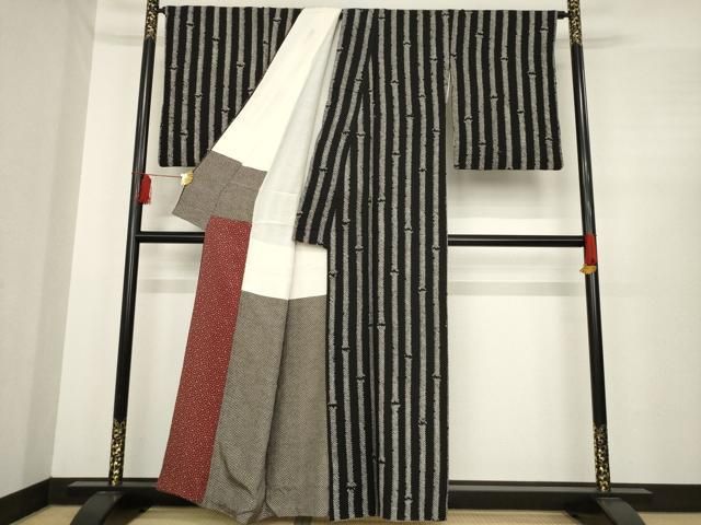 平和屋着物○上質な小紋 絞り 竹縞 黒地 正絹 逸品 AABE4450ck - メルカリ