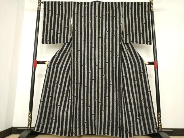 平和屋着物○上質な小紋 絞り 竹縞 黒地 正絹 逸品 AABE4450ck - メルカリ