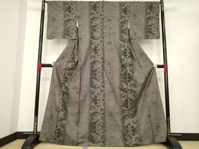 平和屋着物●本場大島紬 カタス9マルキ 流水草花間道 正絹 ck