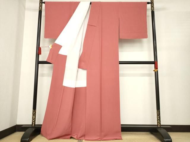  平和屋着物 上質な色無地 銀朱色 正絹 ck 色無地 着物