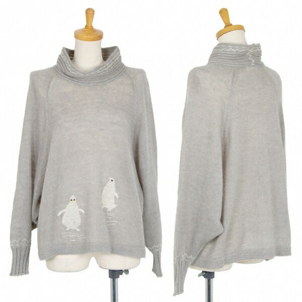 ネネットNe-net モヘヤ混ペンギン刺繍ハイネックドルマンニットセーター グレー2