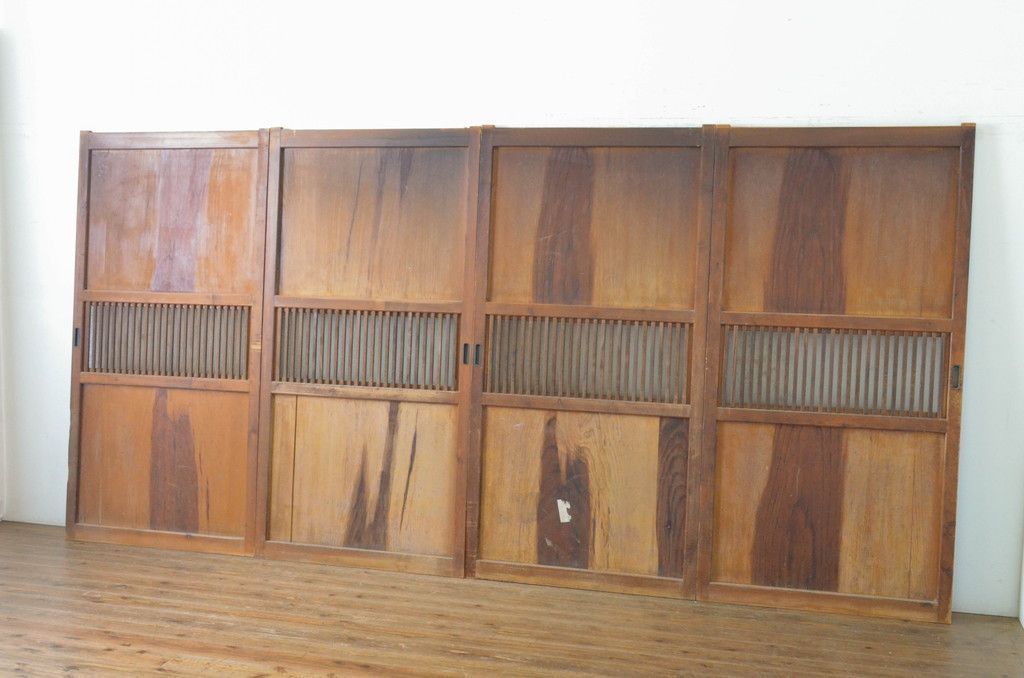 現状販売 格子帯戸 セット アンティーク建具 裏ガラス付き ガラス戸 引き戸 ガラス帯戸 板戸 4～7営業日前後で発送 修理加工希望の方3ヶ月程で発送 R-065062