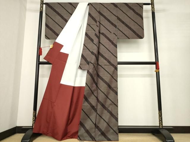 平和屋着物●本場大島紬 一元絣 斜縞 正絹 ck