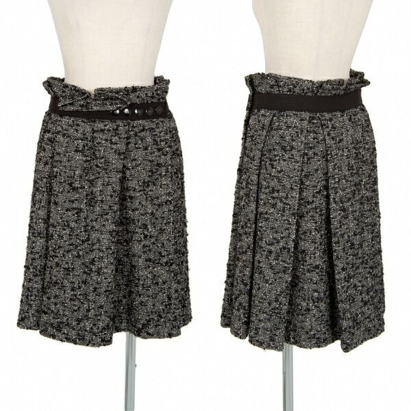 トリコ コムデギャルソン トリコスペシャルtricot COMME des GARCONStricot Special ウールナイロンウエストスナップボタン留めネッププリーツスカート 黒白M