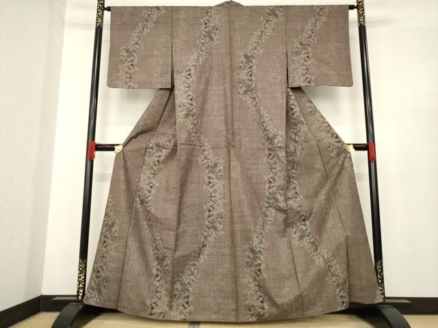 平和屋着物●本場大島紬 一元7マルキ 草花文 正絹 ck