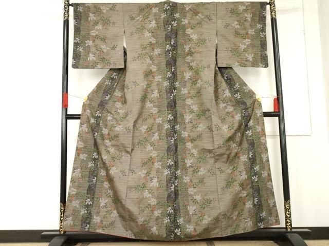 平和屋着物●本場大島紬 草花間道 正絹 cs