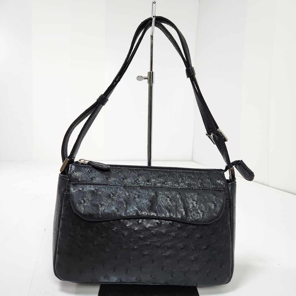 未使用【JRA認定】オーストリッチ ハンドバッグ 本革 レザー ブラック