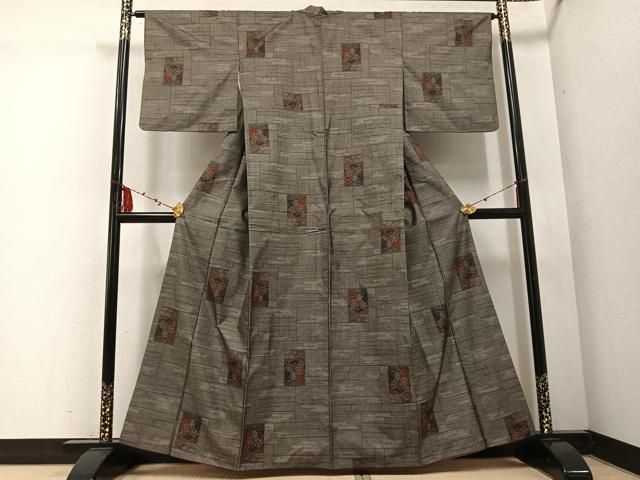 平和屋着物 本場大島紬 カタス9マルキ 色紙草花文 正絹 ph