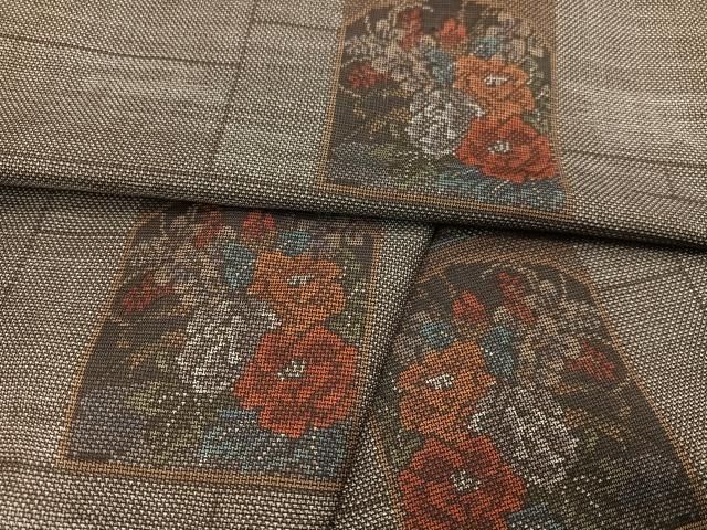 平和屋着物●本場大島紬 カタス9マルキ 色紙草花文 正絹 ph