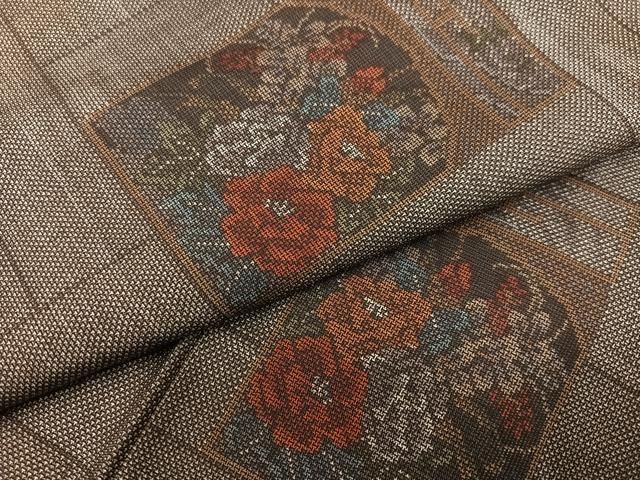  平和屋着物 本場大島紬 カタス9マルキ 色紙草花文 正絹 ph 紬 着物