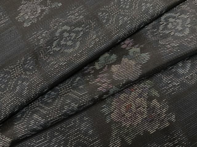 平和屋着物●本場大島紬 市松草花文 正絹 ph