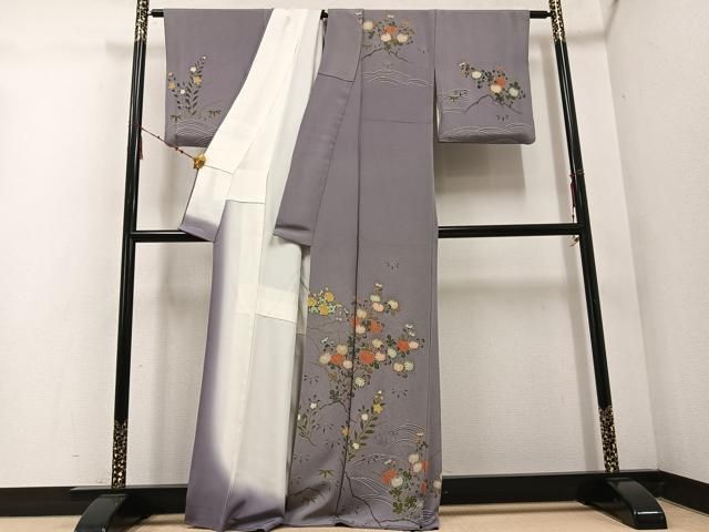 平和屋着物●訪問着　作家物　草花籬文　鬼しぼ縮緬　正絹　逸品　AABE5873ph 平和屋着物○訪問着 作家物 草花籬文 鬼しぼ縮緬 正絹 逸品 AABE5873ph