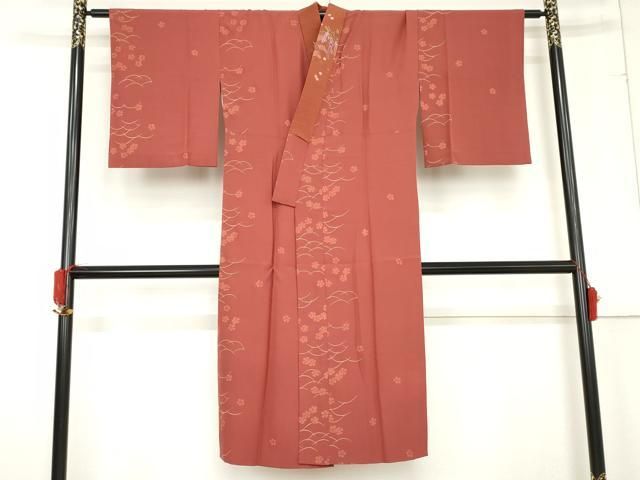 平和屋着物●長襦袢 袷 芝に舞花 金彩 正絹 cs