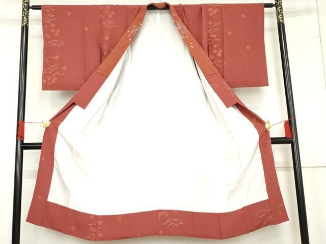 平和屋着物●長襦袢 袷 芝に舞花 金彩 正絹 cs