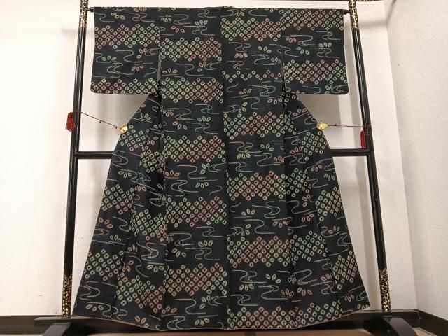 平和屋着物●上質な紬 絞り 流水文 正絹 ph