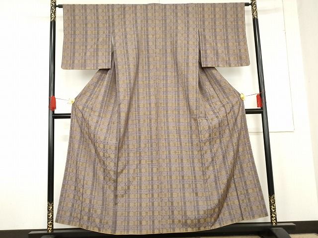 平和屋着物●上質な紬 花織 格子 正絹 cs