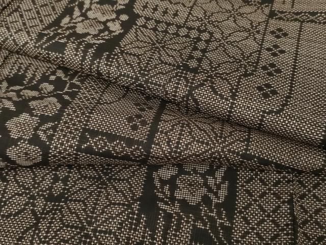 平和屋着物●本場大島紬 一元7マルキ 泥染め 吉祥草花文 正絹 cs