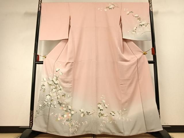 平和屋着物○訪問着 友禅 枝花文 暈し染め 正絹 逸品 AABE1981fy