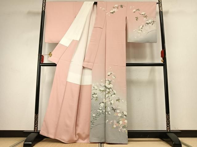 平和屋着物○訪問着 友禅 枝花文 暈し染め 正絹 逸品 AABE1981fy