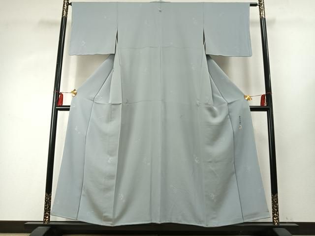 平和屋着物●本加賀友禅作家 柿本市郎 色無地 総刺繍 草花文 秘色色 正絹 ♥ fy