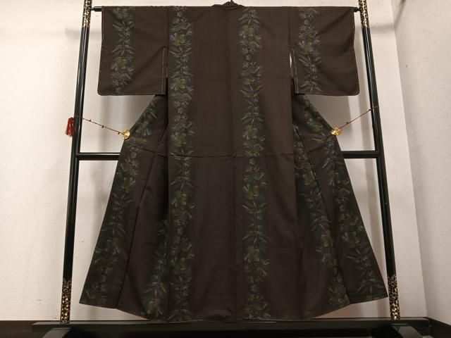 平和屋着物●本場大島紬 一元7マルキ 草花間道 正絹 ph