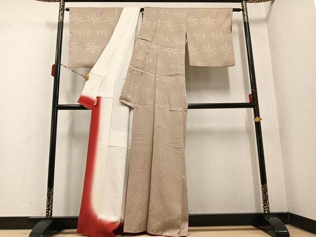  平和屋着物 上質な色無地 紗綾形花地紋 枯色 正絹 ph 色無地 着物