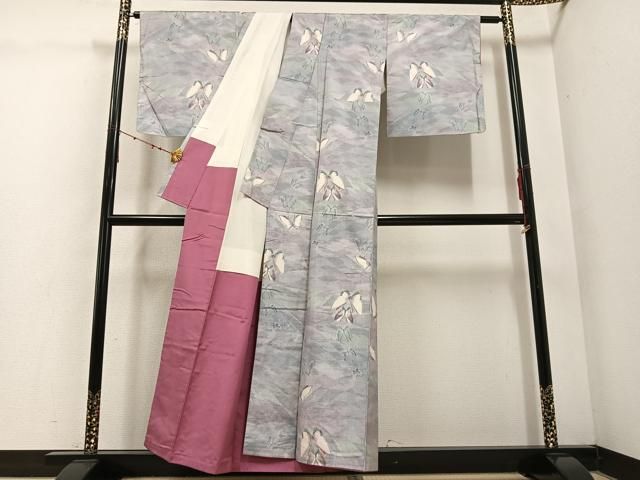 平和屋着物○都喜ヱ門 本場大島紬 白大島 一元7マルキ 総絣 舞蝶文 藤