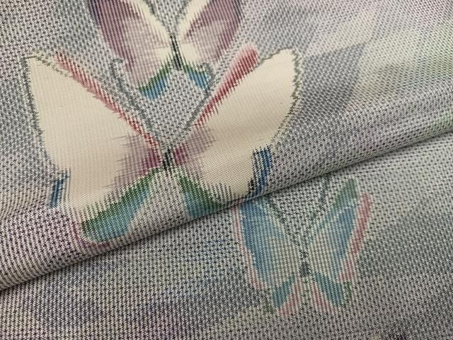 平和屋着物○都喜ヱ門 本場大島紬 白大島 一元7マルキ 総絣 舞蝶文 藤