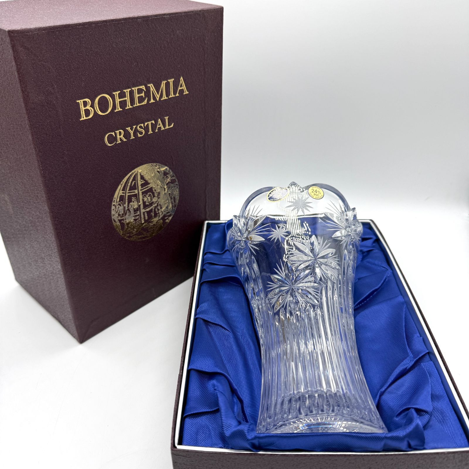 未使用品】ボヘミアクリスタル 花瓶 花器 フラワーベース ガラス 昭和